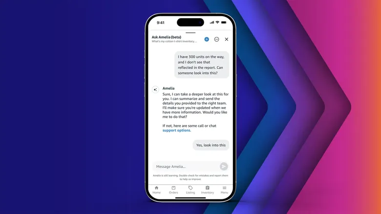 Image for news article: Amazon Introduces AI Chatbot 'Project Amelia' for Marketplace Sellers